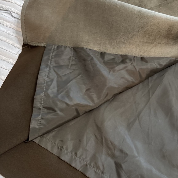 Hyfve Jacket Blazer Women's Sz S Faux Leather Suede olive Green Faux Fur Trim - Picture 14 of 15